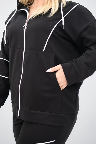 Kadın Büyük Beden Kapüşonlu Fermuar Detaylı Eşofman Takımı 8130-25 - 6