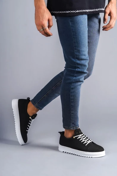 Cool Bağcıklı Keten Erkek Günlük Spor Klasik Ayakkabı BT Siyah - 3