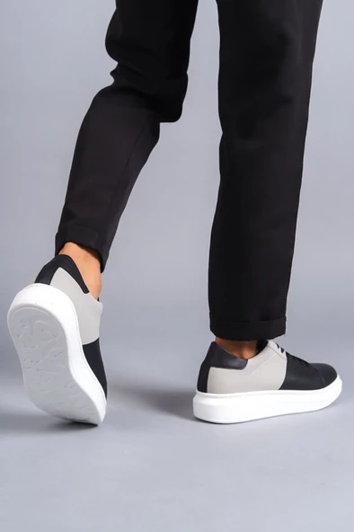 SLW151 Boost Bağcıklı Cilt Süet Erkek Günlük Sneaker Ayakkabı BT Siyah/Gri - 3