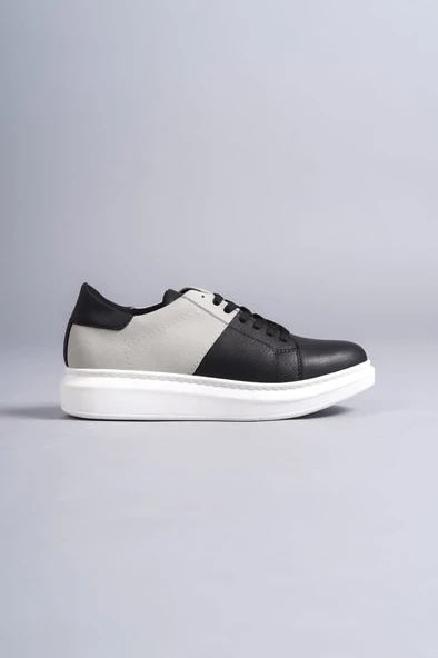 SLW151 Boost Bağcıklı Cilt Süet Erkek Günlük Sneaker Ayakkabı BT Siyah/Gri - 4