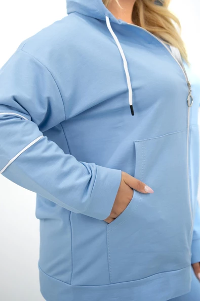 Kadın Büyük Beden Kapüşonlu Fermuar Detaylı Eşofman Takımı 8130-25 - 11