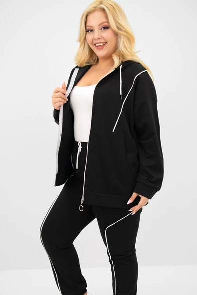 Kadın Büyük Beden Kapüşonlu Fermuar Detaylı Eşofman Takımı 8130-25 - 3