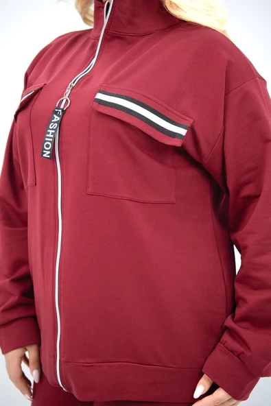 Kadın Büyük Beden Dik Yaka Fermuarlı Eşofman Takımı 8133-25 - 11