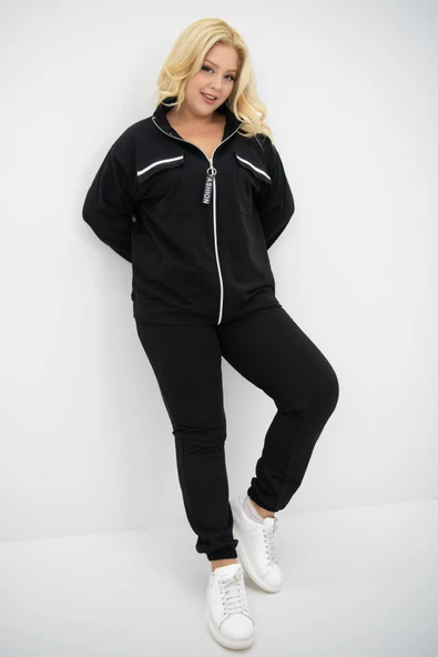 Kadın Büyük Beden Dik Yaka Fermuarlı Eşofman Takımı 8133-25 - 5