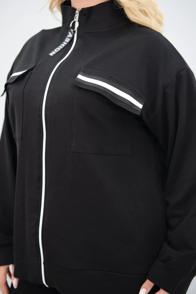 Kadın Büyük Beden Dik Yaka Fermuarlı Eşofman Takımı 8133-25 - 6