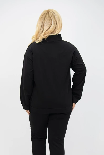 Kadın Büyük Beden Dik Yaka Fermuarlı Eşofman Takımı 8133-25 - 4