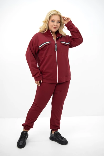 Kadın Büyük Beden Dik Yaka Fermuarlı Eşofman Takımı 8133-25 - 9