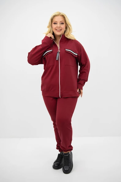 Kadın Büyük Beden Dik Yaka Fermuarlı Eşofman Takımı 8133-25 - 8