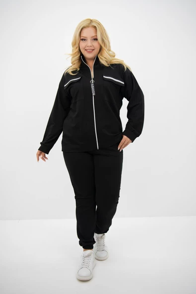 Kadın Büyük Beden Dik Yaka Fermuarlı Eşofman Takımı 8133-25 - 2