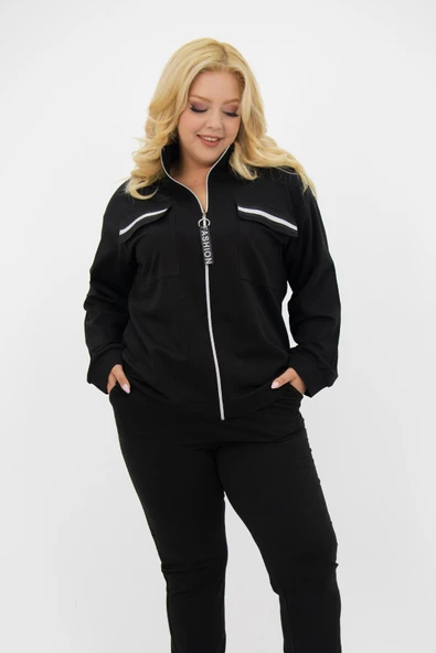 Kadın Büyük Beden Dik Yaka Fermuarlı Eşofman Takımı 8133-25 - 3