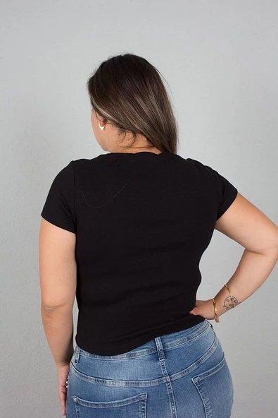 Büyük Beden Kadın Giyim Ön Büzgülü Fitilli Body Bluz - 3