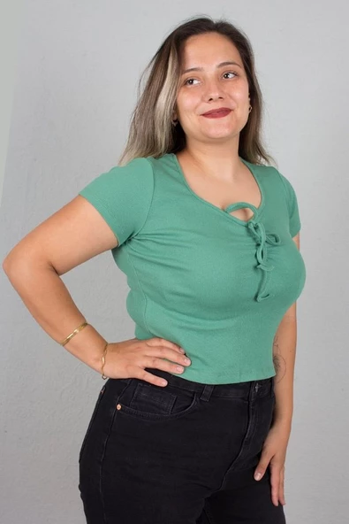 Büyük Beden Kadın Giyim Ön Büzgülü Fitilli Body Bluz