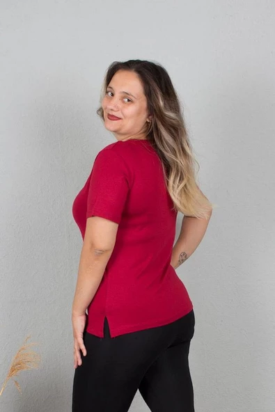 Büyük Beden Yakası Beyaz Biyeli Bluz Renkli B115 - 8