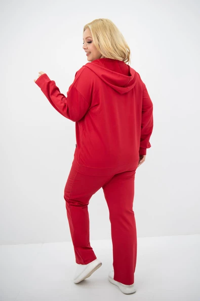 Kadın Büyük Beden Kapüşonlu Cep Detaylı Eşofman Takımı 8139-25 - 10