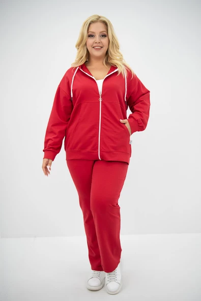 Kadın Büyük Beden Kapüşonlu Cep Detaylı Eşofman Takımı 8139-25 - 7
