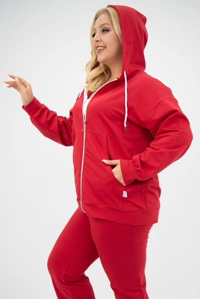 Kadın Büyük Beden Kapüşonlu Cep Detaylı Eşofman Takımı 8139-25 - 9