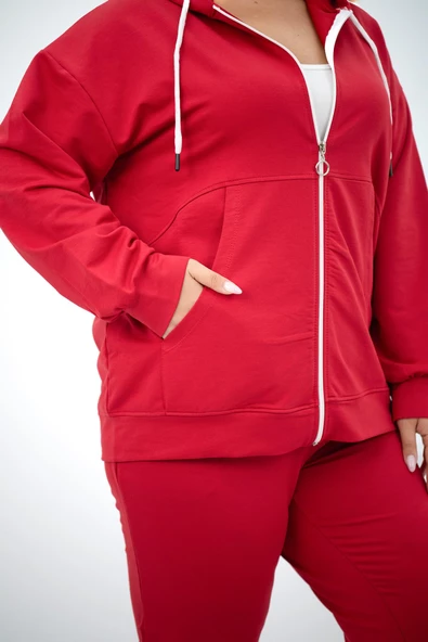 Kadın Büyük Beden Kapüşonlu Cep Detaylı Eşofman Takımı 8139-25 - 11