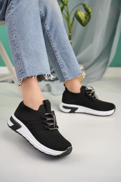 Lady Classy Kadın Bağcıksız Taşlı Triko Kadın Sneaker - 8