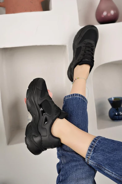 Kadın Yanı Şeritli Poli Taban Bağcıklı Sneaker - 5
