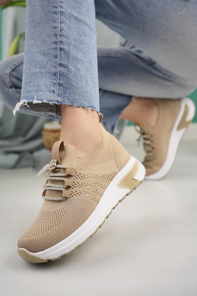Lady Classy Kadın Bağcıksız Taşlı Triko Kadın Sneaker - 2