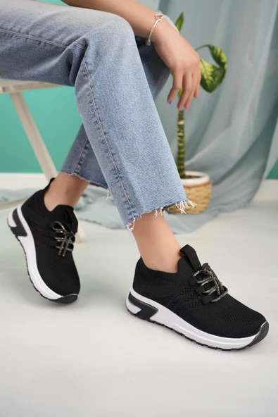 Lady Classy Kadın Bağcıksız Taşlı Triko Kadın Sneaker - 7