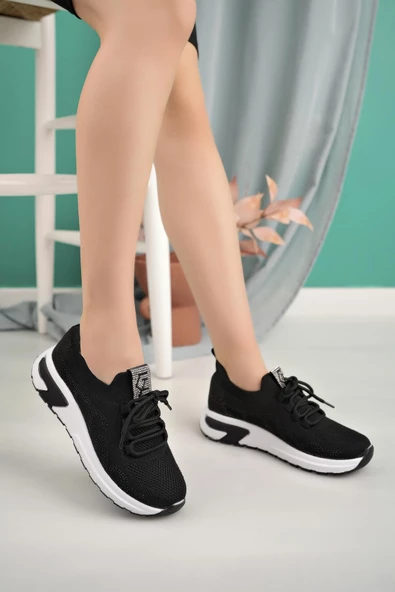 Kadın Ortopedik Taban Triko Taş Detaylı Sneaker Yürüyüş Ayakkabısı - 6