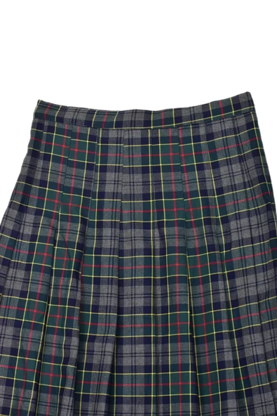 Kadın Ekose Kolej Etek Yeşil Füme KIZMESL-48 - Resim 3