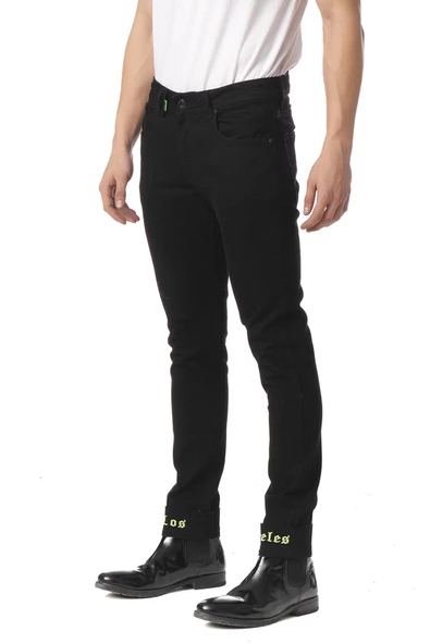 Erkek Slim Fit Paçası Yazı Detaylı Likralı Jean Kot Pantolon - 12