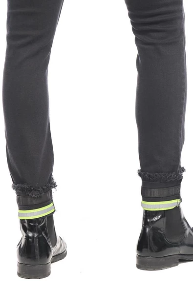 Erkek Slim Fit Katlama Paçası Yazılı Yırtık Detaylı Düz Renk Jean Kot Pantolon - 9