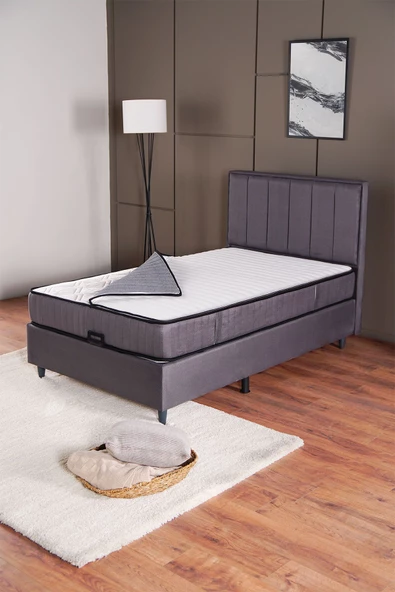Kilim Mobilya Royal Plus Sandıklı Baza Başlık Paket Yaylı Pedli Yatak Seti Antrasit 120X200 - 2