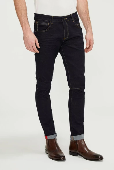 Erkek Slim Fit Düz Renk Likralı Jean Kot Pantolonu - 8