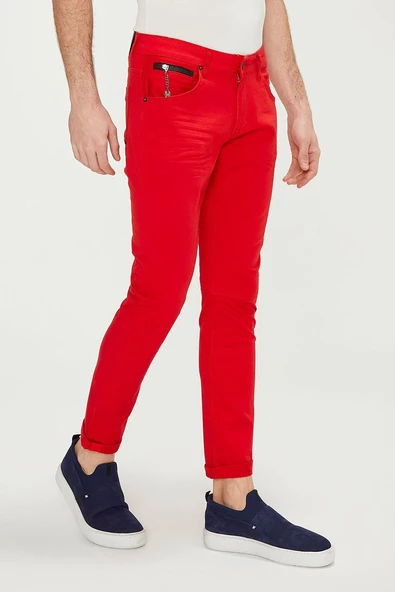 Erkek Slim Fit Düz Renk Likralı Jean Kot Pantolonu - 4