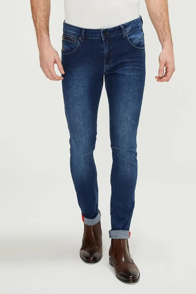 Erkek Slim Fit Düz Renk Likralı Jean Kot Pantolonu - 10