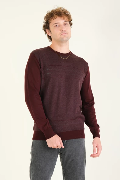 Erkek Desenli Sıfır Yaka Kazak Bordo - 2