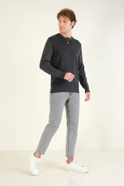 Erkek Desenli Sıfır Yaka Kazak Antrasit - 5