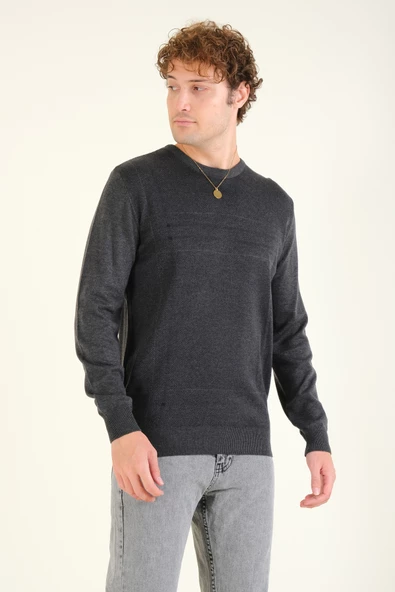 Erkek Desenli Sıfır Yaka Kazak Antrasit