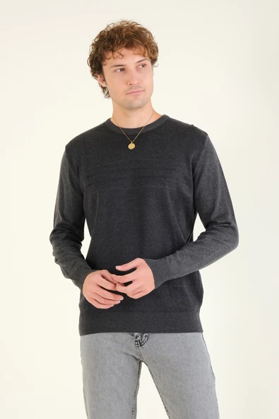 Erkek Desenli Sıfır Yaka Kazak Antrasit - 2