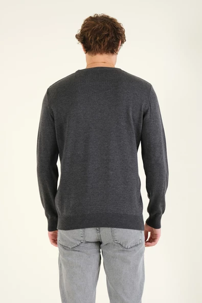 Erkek Desenli Sıfır Yaka Kazak Antrasit - 6