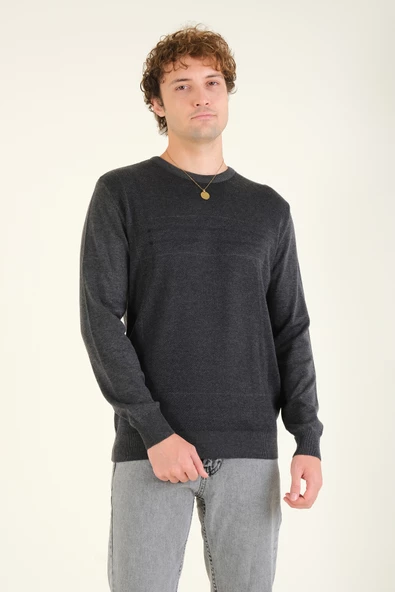 Erkek Desenli Sıfır Yaka Kazak Antrasit - 4