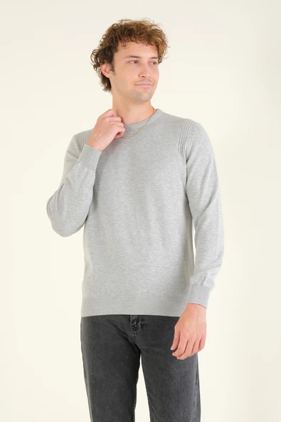 Erkek Biyeli Sıfır Yaka Kazak Gri - 2