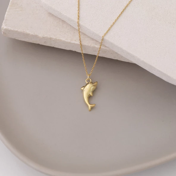 Nox Jewelry 925 Ayar Gümüş Minimal Yunus Balığı Hediye Kolye - 2