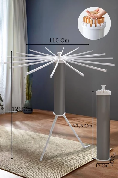 House Plus Hely Açılıp Kapanabilir 360° Dönebilen Kurutmalık Askısı Antrasit – KRT57058-3 - 5