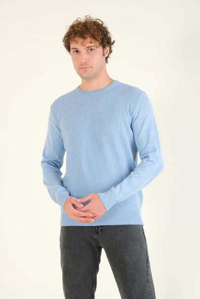 Erkek Desenli Sıfır Yaka Kazak Mavi - 2