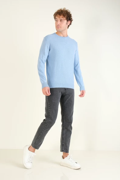 Erkek Desenli Sıfır Yaka Kazak Mavi - 5