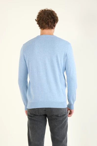 Erkek Desenli Sıfır Yaka Kazak Mavi - 6