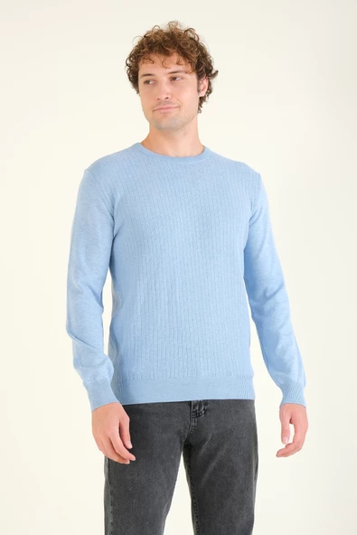 Erkek Desenli Sıfır Yaka Kazak Mavi - 4