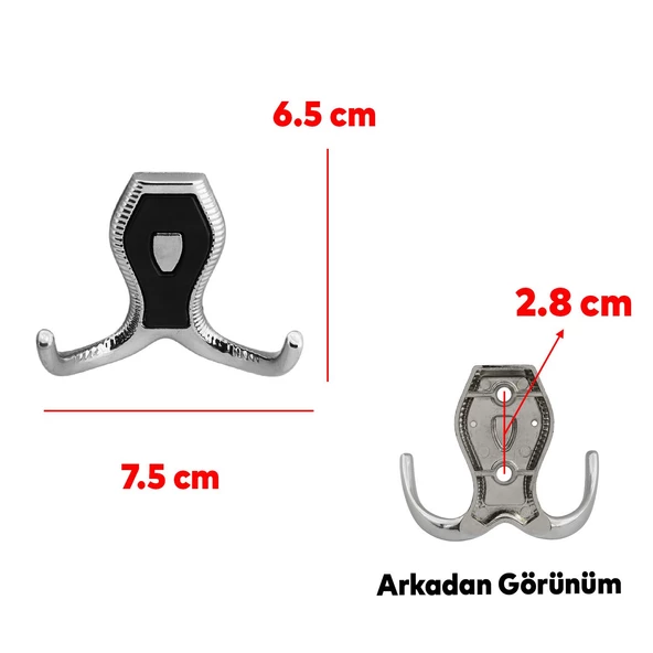 Galata Askı Vestiyer Mobilya Duvar Askısı Metal Dolap Elbise Askılığı Krom Siyah Kapaklı Sağlam - Resim 2