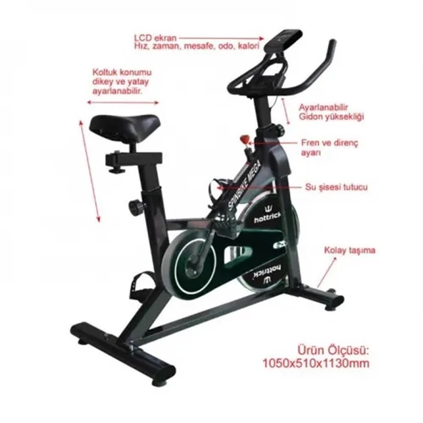 HATTRICK SPINBIKE MEGA PREMIUM KONDİSYON BİSİKLETİ SİYAH 26024010 - Resim 2