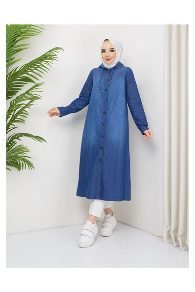 Denim Kapşonlu Kap- Denin Pardesü - 2