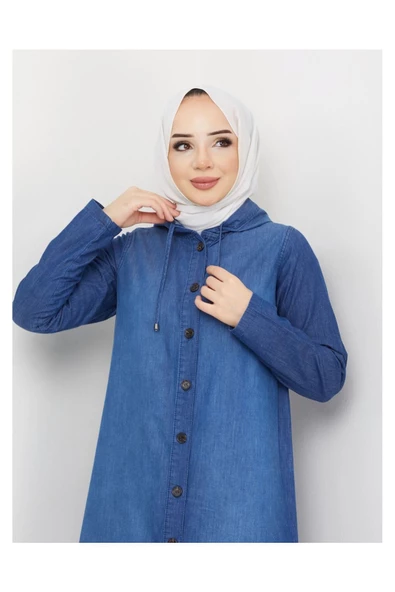 Denim Kapşonlu Kap- Denin Pardesü - 8